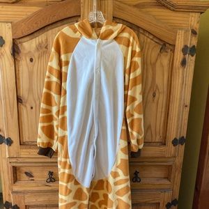 Adults brown yellow one piece giraffe costume - one size